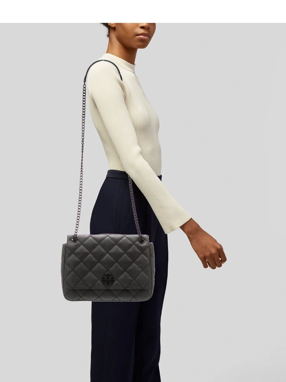 Tory Burch Black Quilted Chain-Handle Shoulder Bag